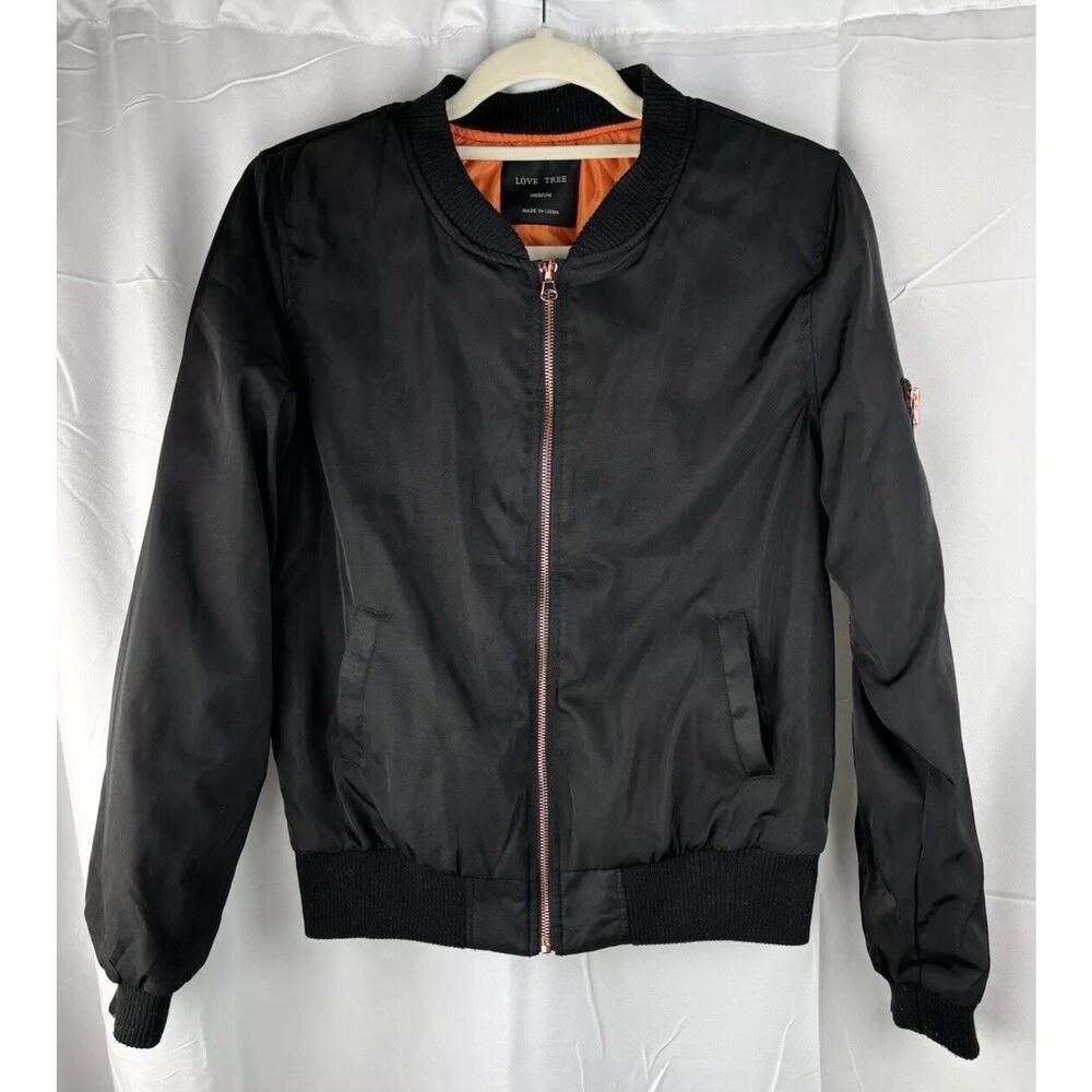 Love‎ Tree Bomber Jacket - Size Medium - Black With Rose Gold Zipper